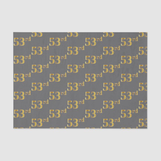 Grey, Faux Gold 53rd (Fifty-Third) Event Tissue Paper (Front)