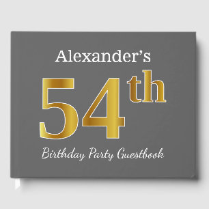 Grey, Faux Gold 54th Birthday Party + Custom Name Guest Book