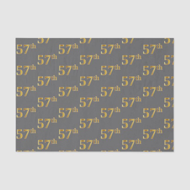 Grey, Faux Gold 57th (Fifty-Seventh) Event Tissue Paper (Front)