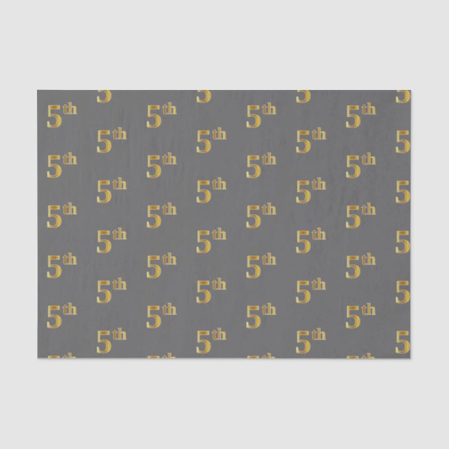 Grey, Faux Gold 5th (Fifth) Event Tissue Paper (Front)
