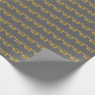 Grey, Faux Gold 60th (Sixtieth) Event Wrapping Paper