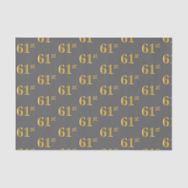 Grey, Faux Gold 61st (Sixty-First) Event Tissue Paper (Front)