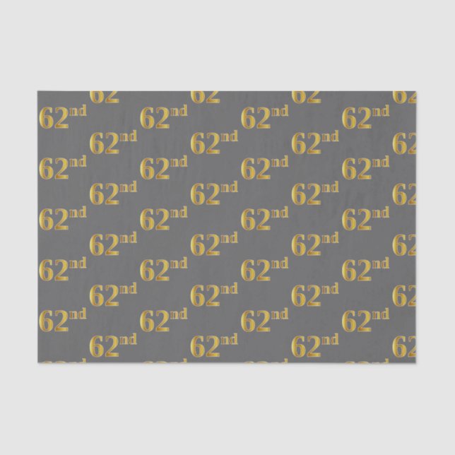 Grey, Faux Gold 62nd (Sixty-Second) Event Tissue Paper (Front)