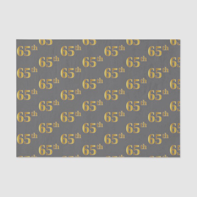 Grey, Faux Gold 65th (Sixty-Fifth) Event Tissue Paper (Front)