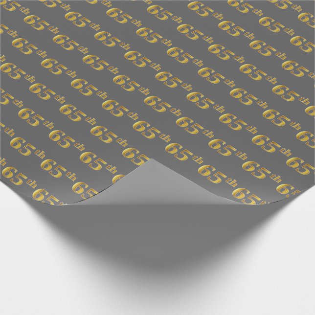 Grey, Faux Gold 65th (Sixty-Fifth) Event Wrapping Paper (Corner)