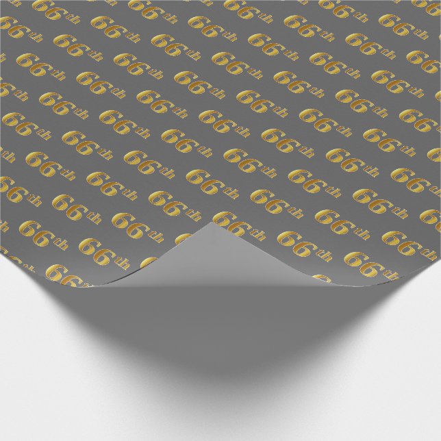 Grey, Faux Gold 66th (Sixty-Sixth) Event Wrapping Paper (Corner)