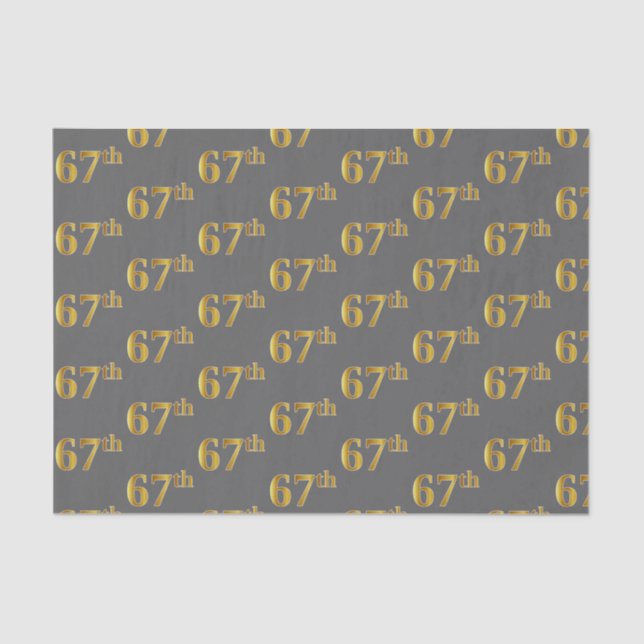 Grey, Faux Gold 67th (Sixty-Seventh) Event Tissue Paper (Front)