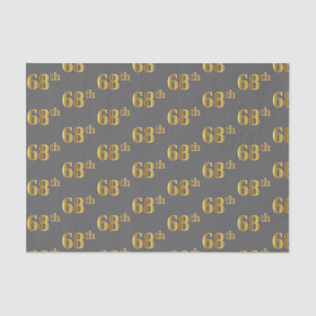 Grey, Faux Gold 68th (Sixty-Eighth) Event Tissue Paper (Front)