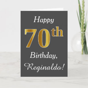 Grey, Faux Gold 70th Birthday + Custom Name Card