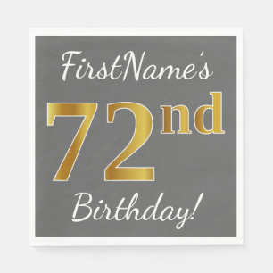 Grey, Faux Gold 72nd Birthday + Custom Name Napkin