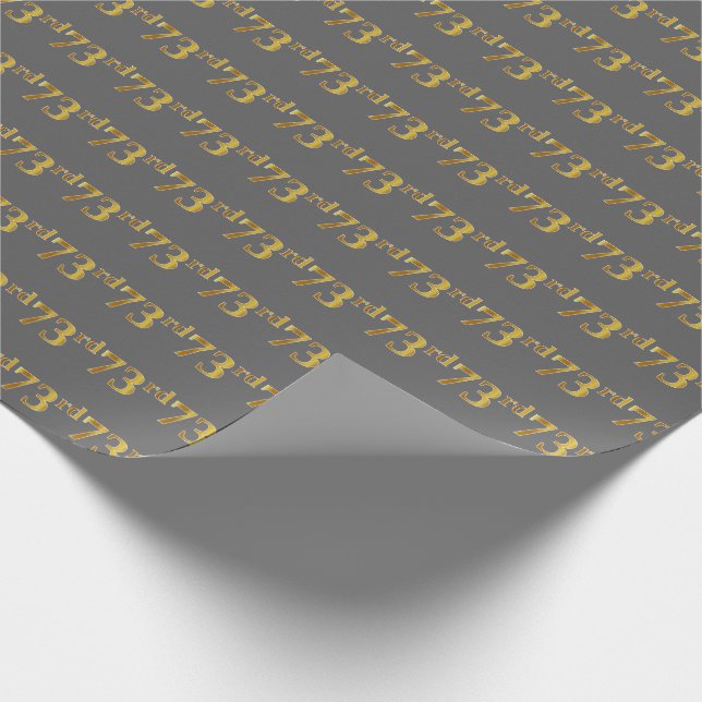 Grey, Faux Gold 73rd (Seventy-Third) Event Wrapping Paper (Corner)