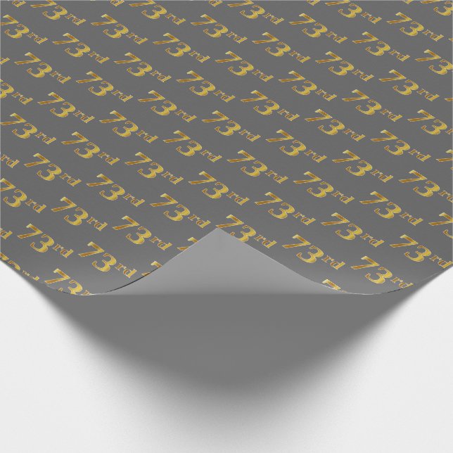 Grey, Faux Gold 73rd (Seventy-Third) Event Wrapping Paper (Corner)