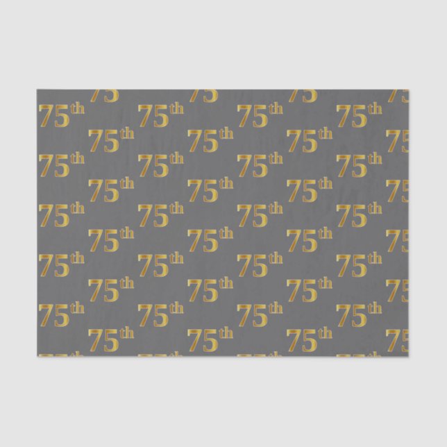 Grey, Faux Gold 75th (Seventy-Fifth) Event Tissue Paper (Front)