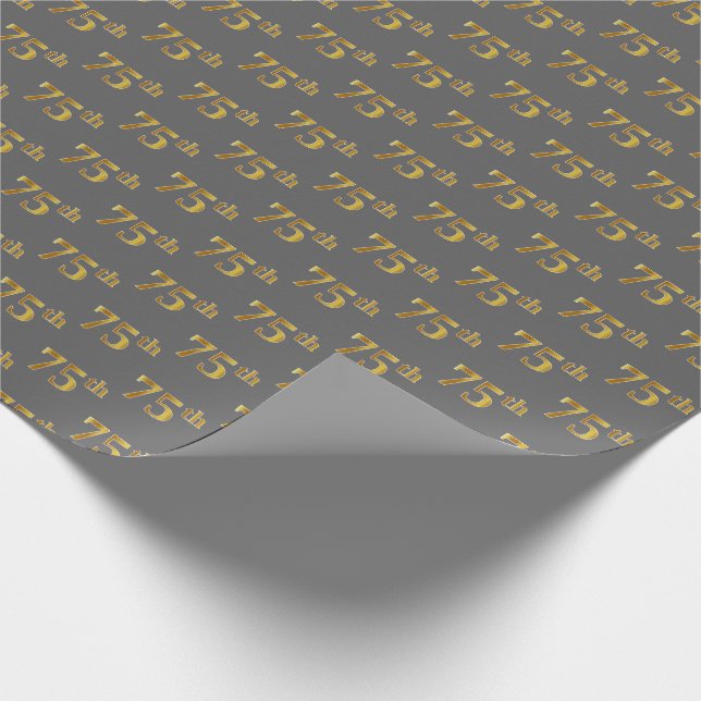 Grey, Faux Gold 75th (Seventy-Fifth) Event Wrapping Paper (Corner)