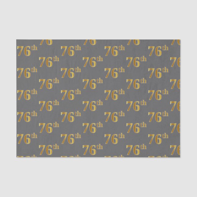 Grey, Faux Gold 76th (Seventy-Sixth) Event Tissue Paper (Front)