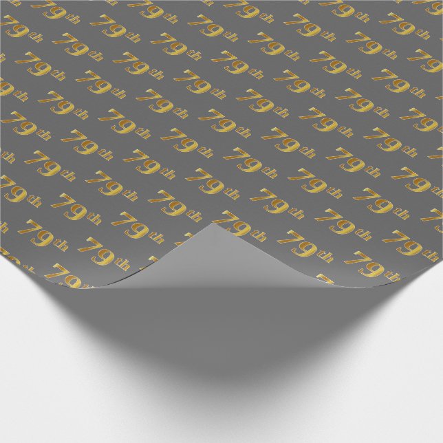 Grey, Faux Gold 79th (Seventy-Ninth) Event Wrapping Paper (Corner)
