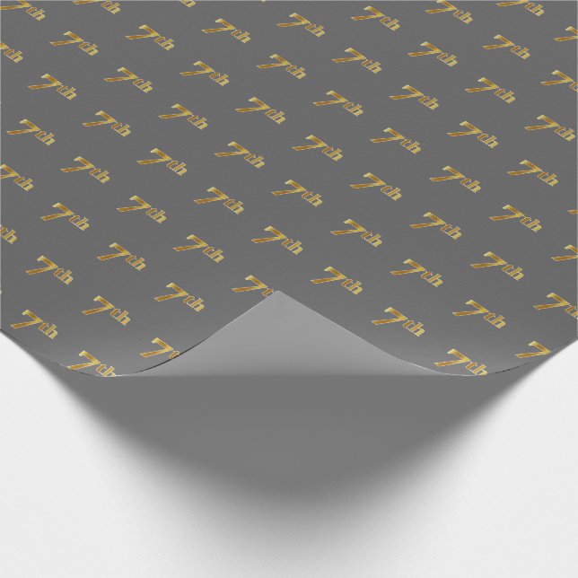 Grey, Faux Gold 7th (Seventh) Event Wrapping Paper (Corner)