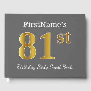 Grey, Faux Gold 81st Birthday Party + Custom Name Guest Book