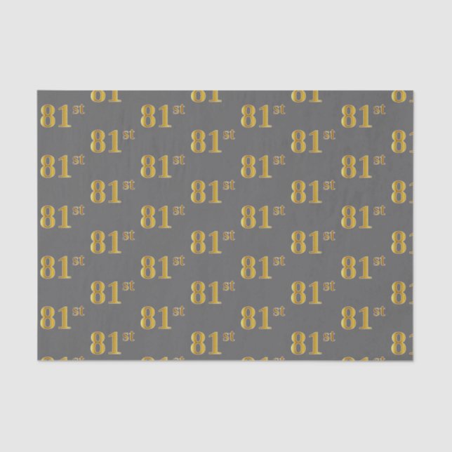 Grey, Faux Gold 81st (Eighty-First) Event Tissue Paper (Front)