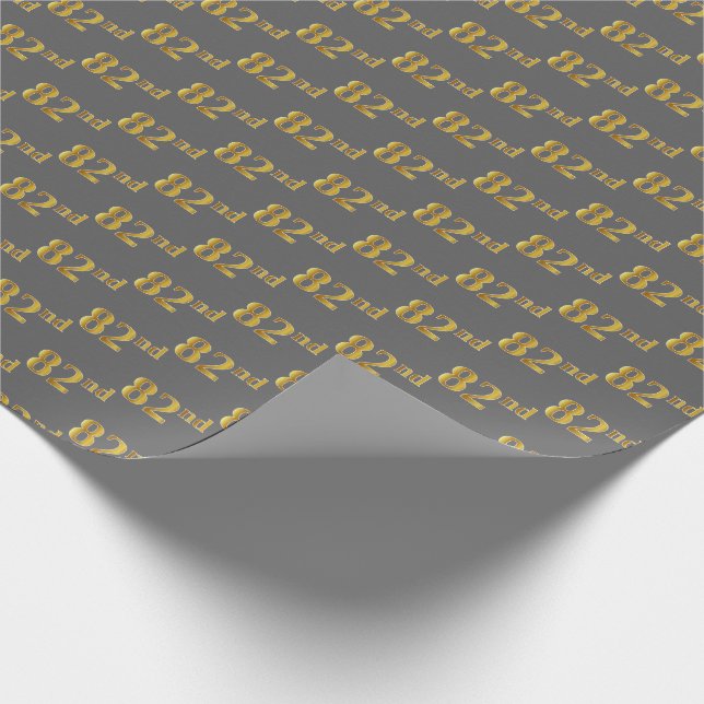 Grey, Faux Gold 82nd (Eighty-Second) Event Wrapping Paper (Corner)