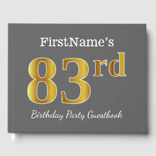 Grey, Faux Gold 83rd Birthday Party + Custom Name Guest Book