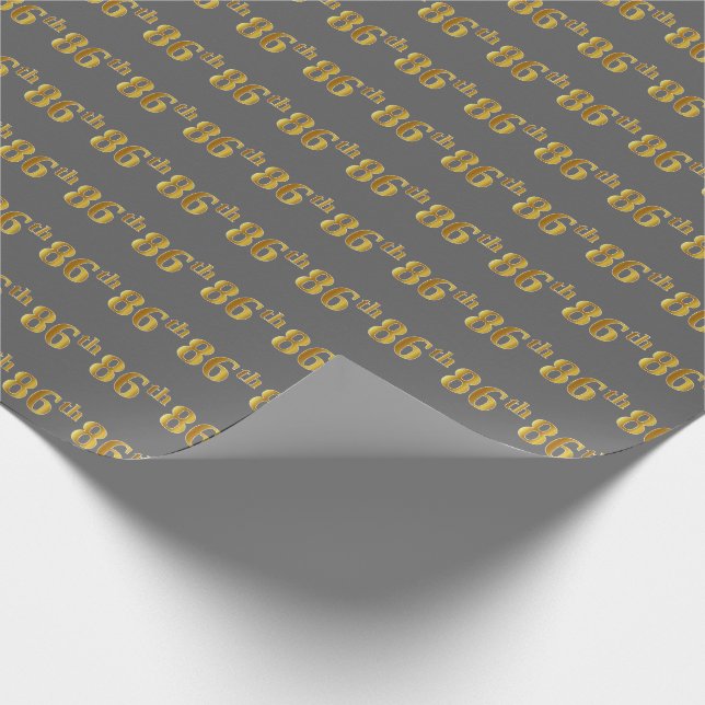 Grey, Faux Gold 86th (Eighty-Sixth) Event Wrapping Paper (Corner)