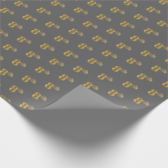 Grey, Faux Gold 8th (Eighth) Event Wrapping Paper (Corner)