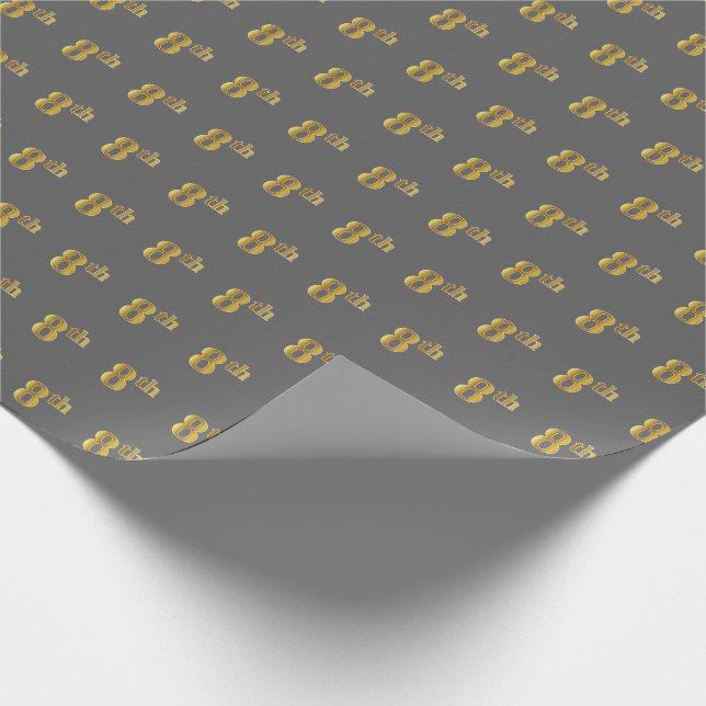 Grey, Faux Gold 8th (Eighth) Event Wrapping Paper (Corner)