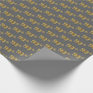 Grey, Faux Gold 90th (Ninetieth) Event Wrapping Paper