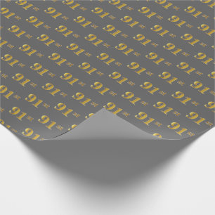 Grey, Faux Gold 91st (Ninety-First) Event Wrapping Paper