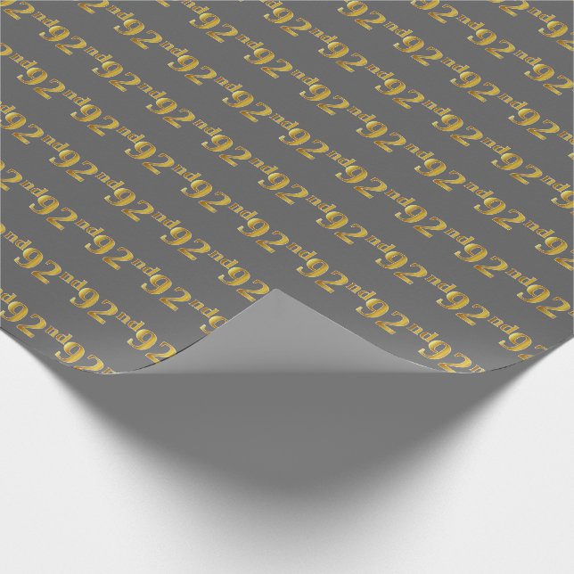 Grey, Faux Gold 92nd (Ninety-Second) Event Wrapping Paper (Corner)