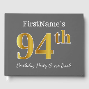Grey, Faux Gold 94th Birthday Party + Custom Name Guest Book