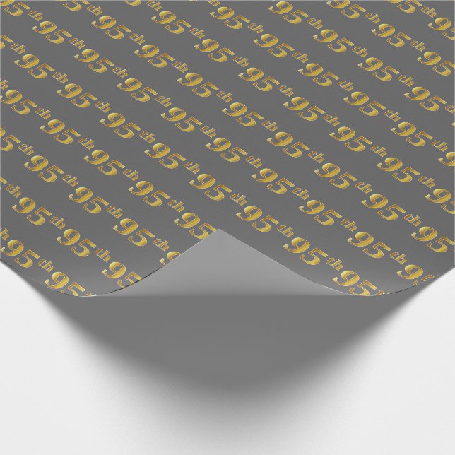 Grey, Faux Gold 95th (Ninety-Fifth) Event Wrapping Paper (Corner)