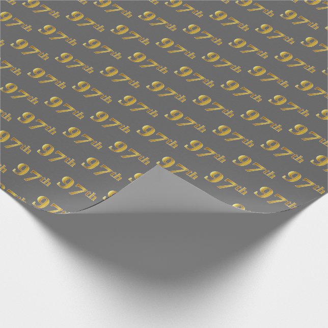 Grey, Faux Gold 97th (Ninety-Seventh) Event Wrapping Paper (Corner)