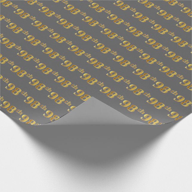 Grey, Faux Gold 98th (Ninety-Eighth) Event Wrapping Paper (Corner)