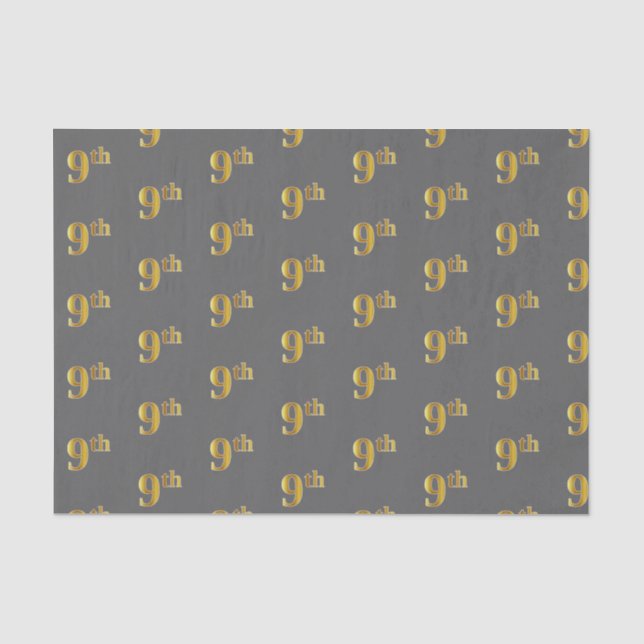 Grey, Faux Gold 9th (Ninth) Event Tissue Paper (Front)