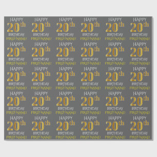 Grey, Faux Gold "HAPPY 20th BIRTHDAY" Wrapping Paper