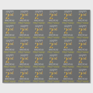 Grey, Faux Gold "HAPPY 2nd BIRTHDAY" Wrapping Paper