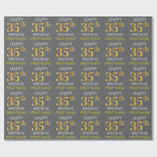 Grey, Faux Gold "HAPPY 35th BIRTHDAY" Wrapping Paper