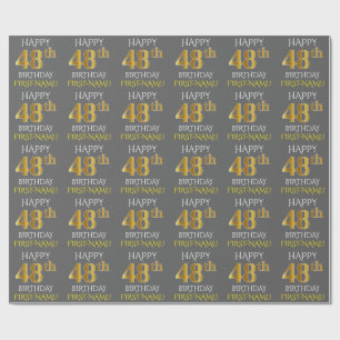Grey, Faux Gold "HAPPY 48th BIRTHDAY" Wrapping Paper