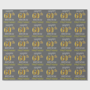Grey, Faux Gold "HAPPY 60th BIRTHDAY" Wrapping Paper