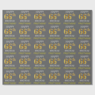 Grey, Faux Gold "HAPPY 66th BIRTHDAY" Wrapping Paper