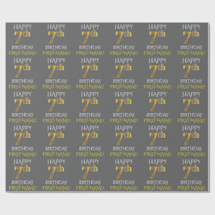 Grey, Faux Gold "HAPPY 7th BIRTHDAY" Wrapping Paper