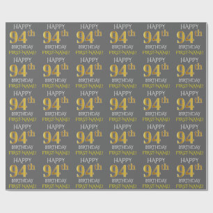 Grey, Faux Gold "HAPPY 94th BIRTHDAY" Wrapping Paper