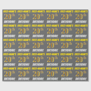 Grey, Faux/Imitation Gold, "20th BIRTHDAY" Wrapping Paper