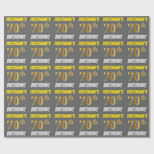 Grey, Faux/Imitation Gold, "70th BIRTHDAY" Wrapping Paper