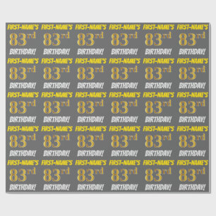 Grey, Faux/Imitation Gold, "83rd BIRTHDAY" Wrapping Paper