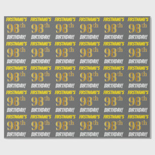 Grey, Faux/Imitation Gold, "98th BIRTHDAY" Wrapping Paper