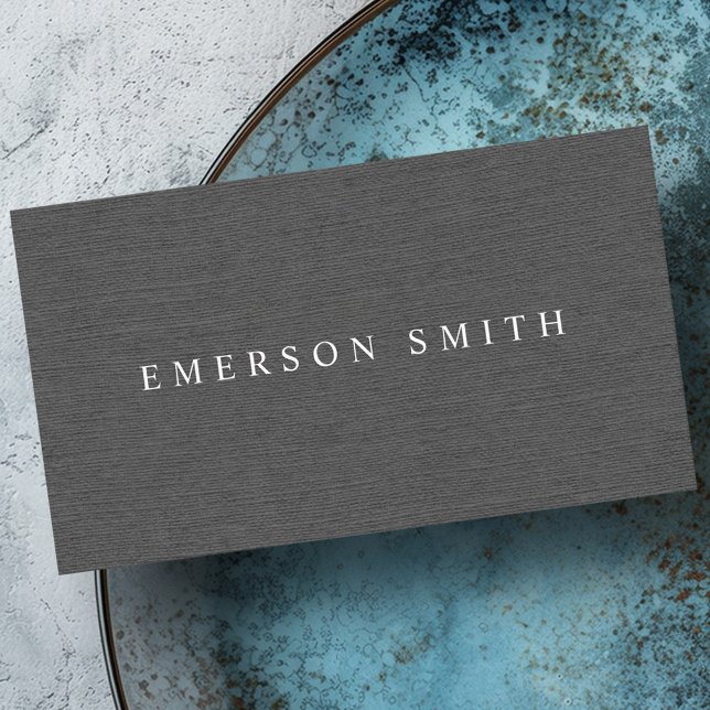 Grey faux linen minimalist professional business card (Gray faux linen minimalist professional business card)