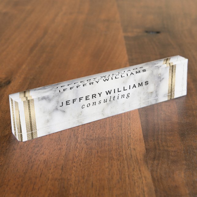 Grey Faux Marble Gold Stripe Accent Nameplate (Side)